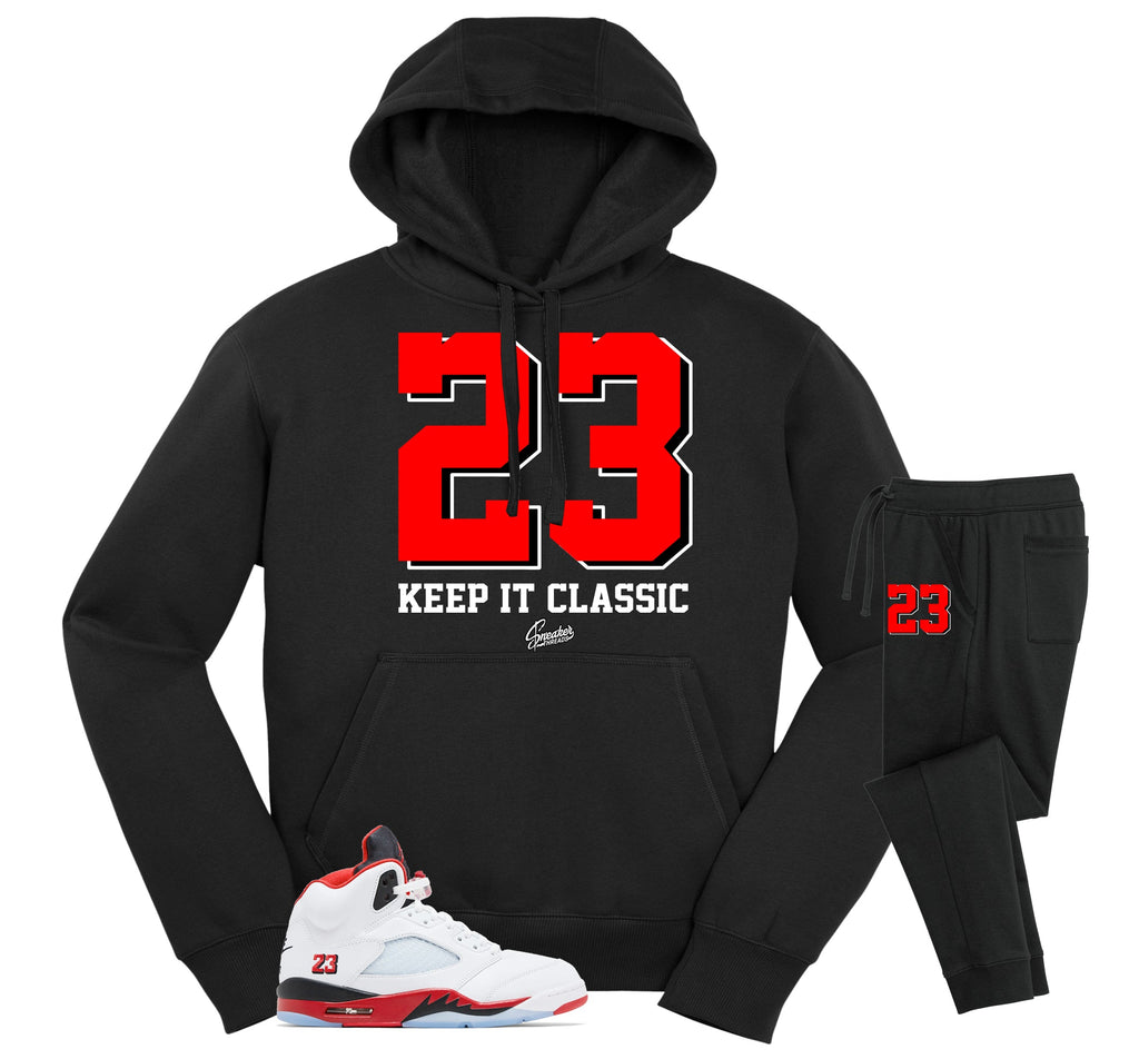 Retro 5 Fire Red Crest Hoodie Jogger Set
