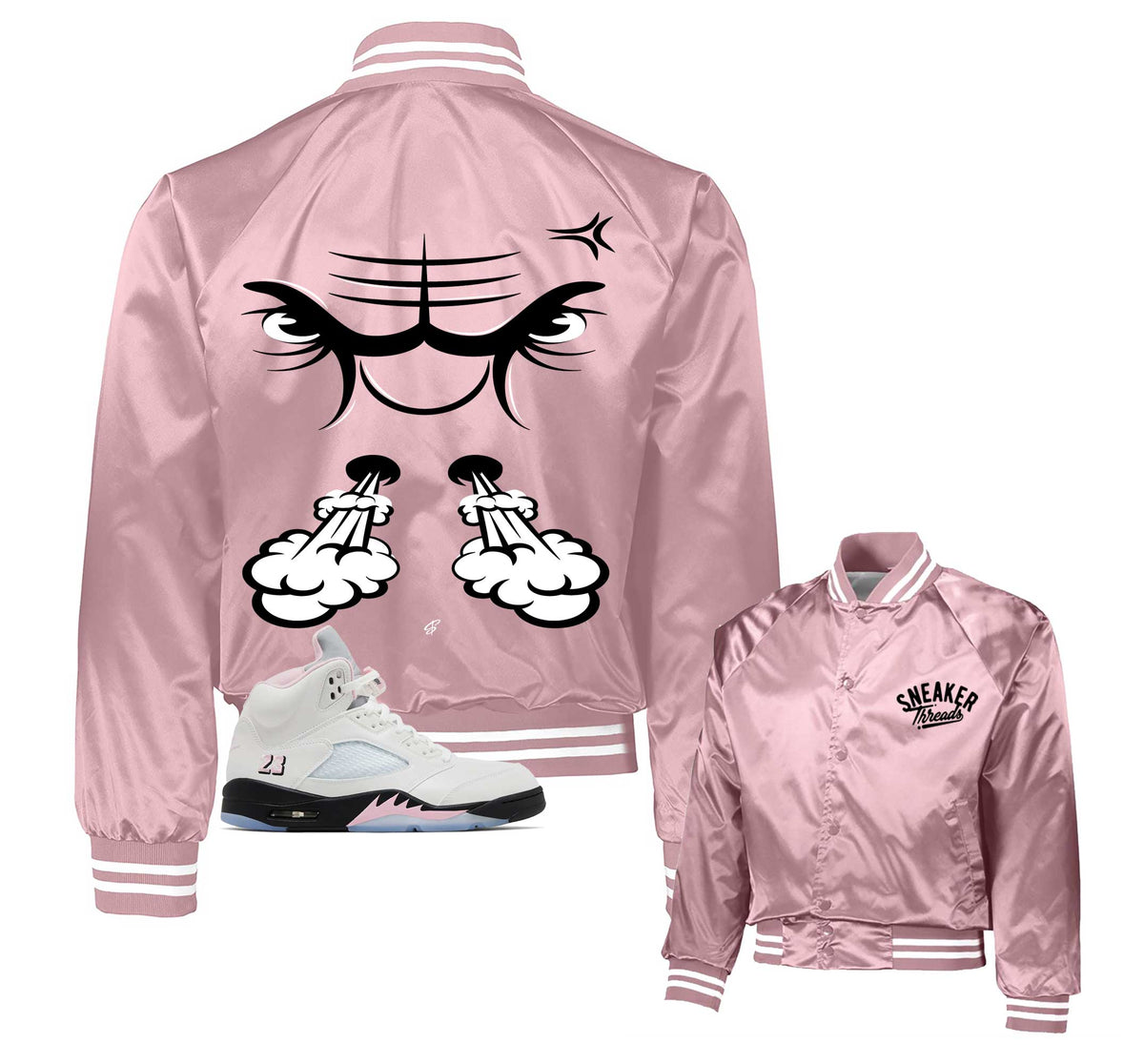 Retro 5 Soft Pink Raging Face Satin Jacket